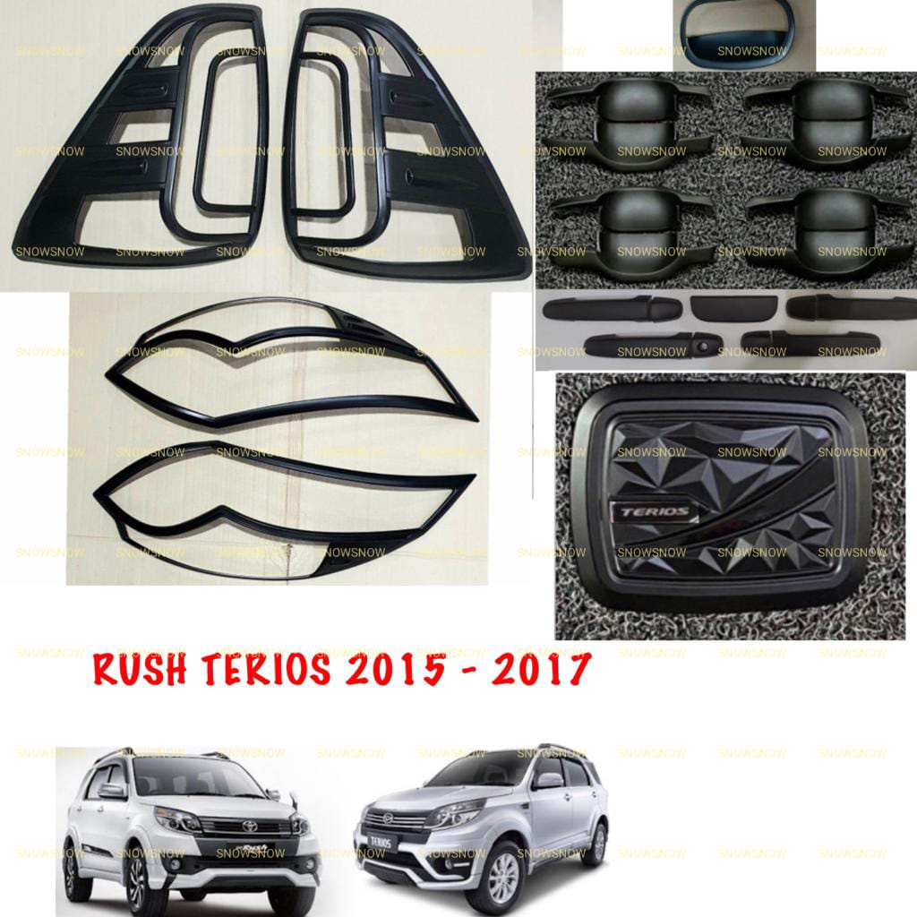 Paket Garnish Depan Belakang Outer Handle Tank Cover New Rush Terios 2015 2017 Hitam Chrome