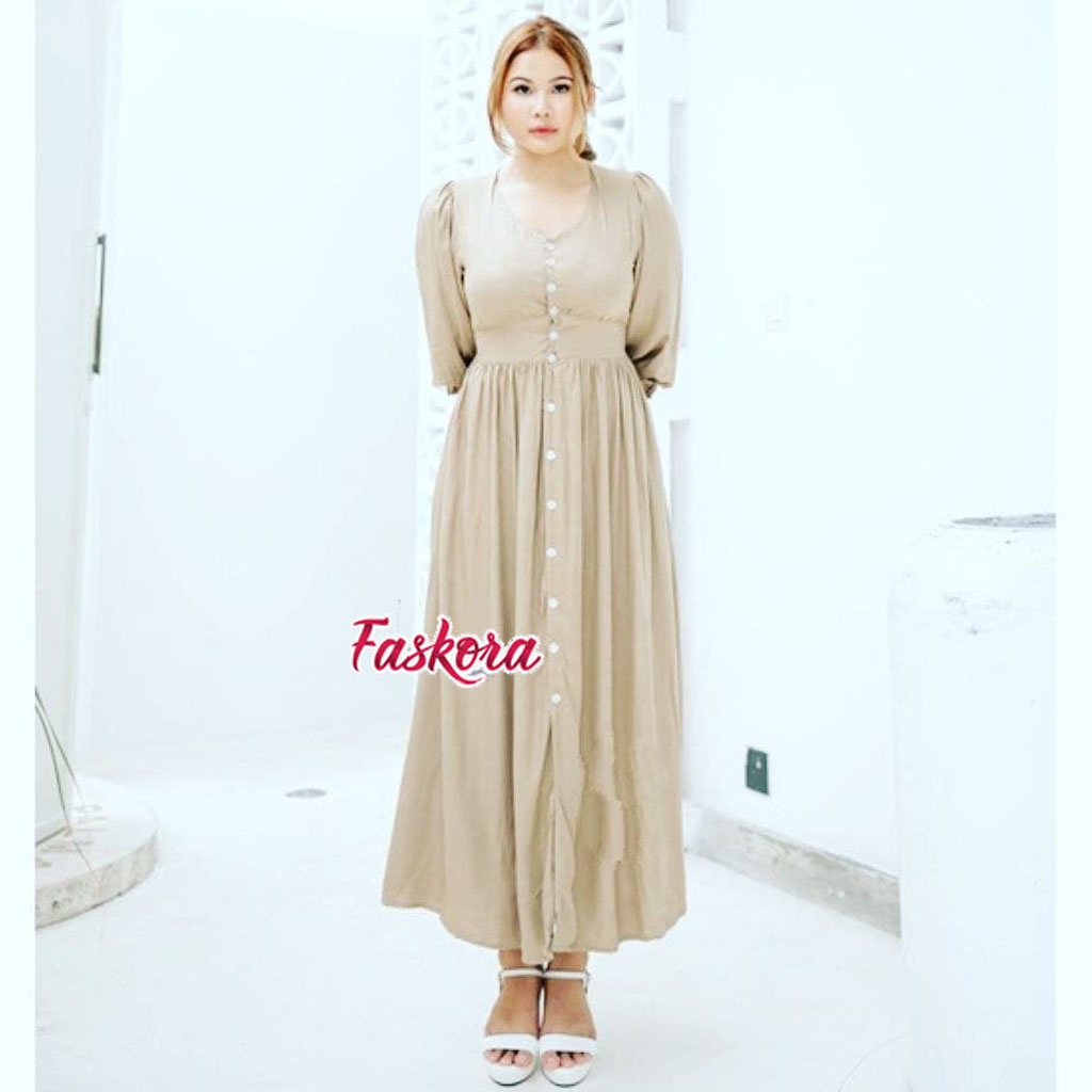 Long Dress Busui Friendly Polos Rayon Kancing Depan Venic