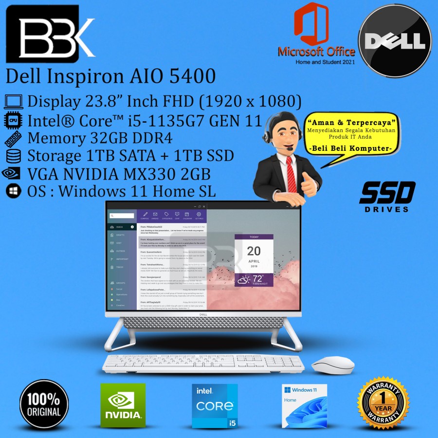 DELL Inspiron AIO 5400 i5-1135G7 32GB 1TB+1TB SSD VGA W11HSL + OHS