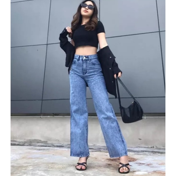 Kulot Jeans Lose  Pants -Celana Highwaist  Panjang  Wanita