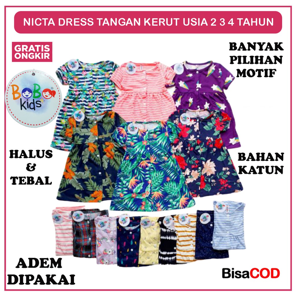 DRESS NICTA TANGAN KERUT/DRESS ANAK CEWE/ DRESS NICTA KERUT/DRESS ANAK