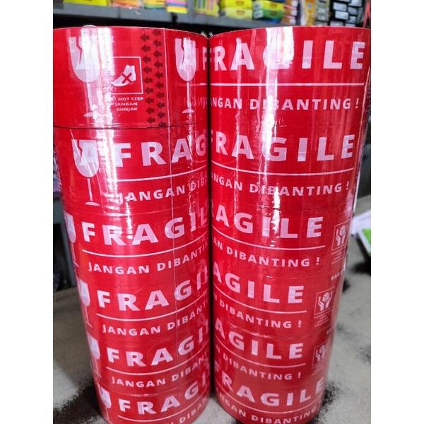 

lakban fragile merah/putih 2 inch 100yard