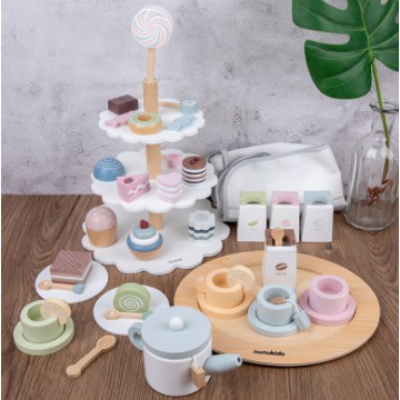 NUNU KIDS - TEA PARTY SET CAKE STAND MATCH THE MACARON COLOR - MAIANA MASAK-MASAKAN - MAINAN KAYU