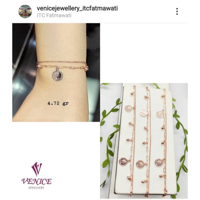rantai tangan emas rose gold koin