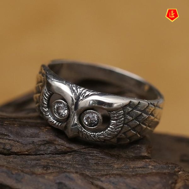 [Ready Stock]S925 Vintage Silver Cute Owl Ring