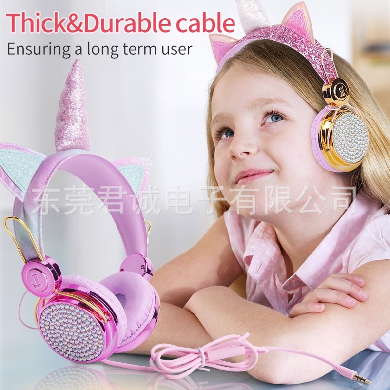 Headphone Kabel Unicorn Dengan Mikrofon headset anak hadiah/UNICORN LIMITED EDITION/bulu gliter