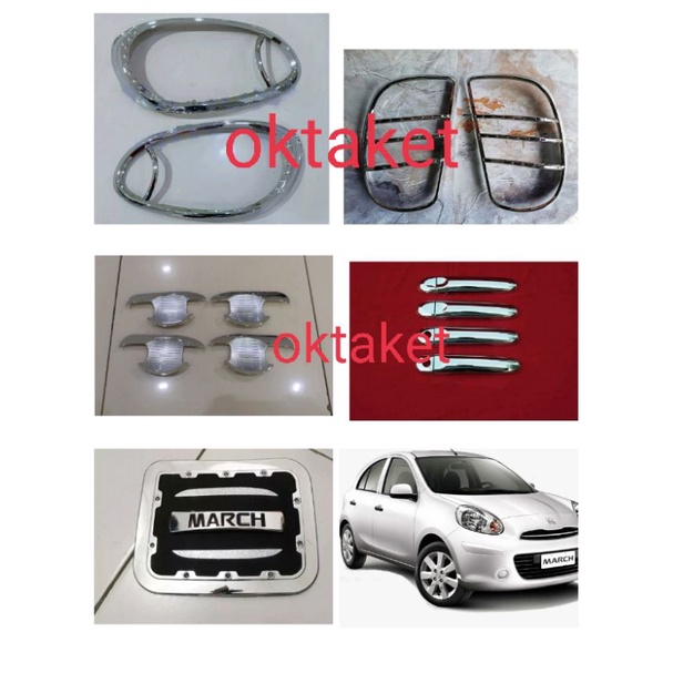 paket garnish outer handle tank cover Nissan March 2011-2013 4pcs chrome paket lengkap