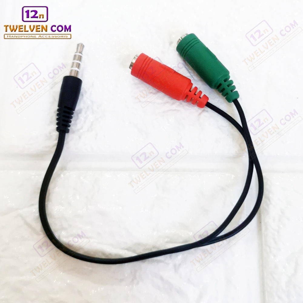 Kabel Aux Audio &amp; Mic Splitter 3.5mm 1 Male to 2 Female 25cm RED GREEN