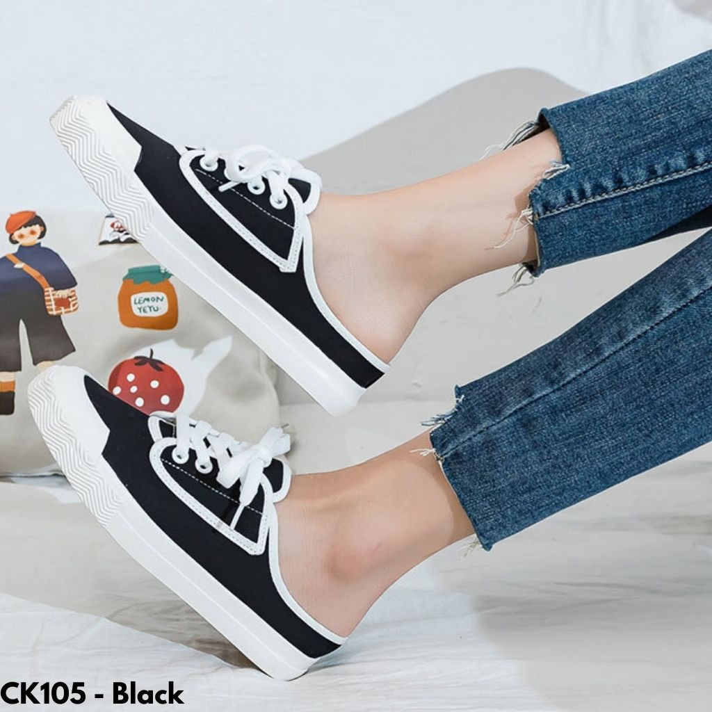 SEPATU SNEAKERS WANITA SELOP IMPORT KANVAS PUTIH HITAM REMAJA DEWASA PRAKTIS UNIK CANTIK POLOS CK105