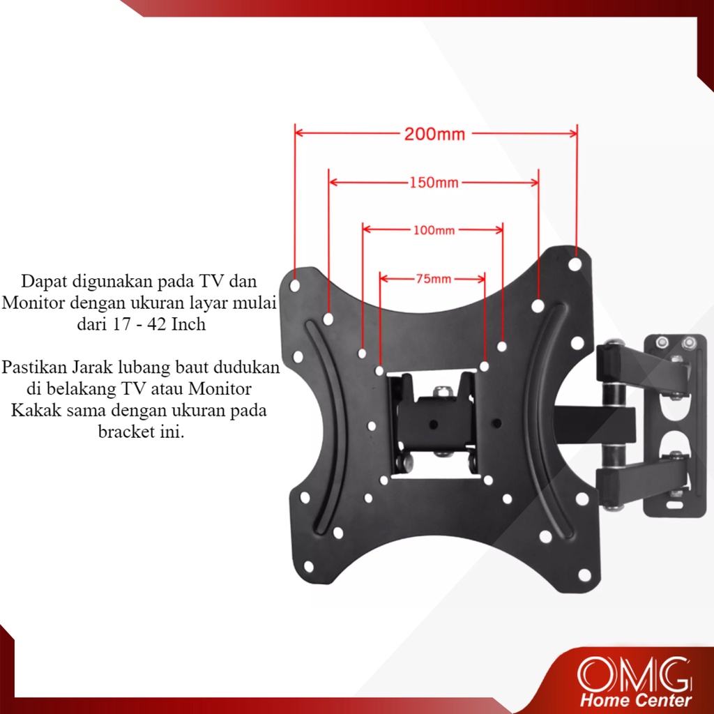 BRACKET SWIVEL TV LED 14 17 19 20 22 24 27 32 40 43 Inch Universal Smart TV Digital LCD Braket Putar