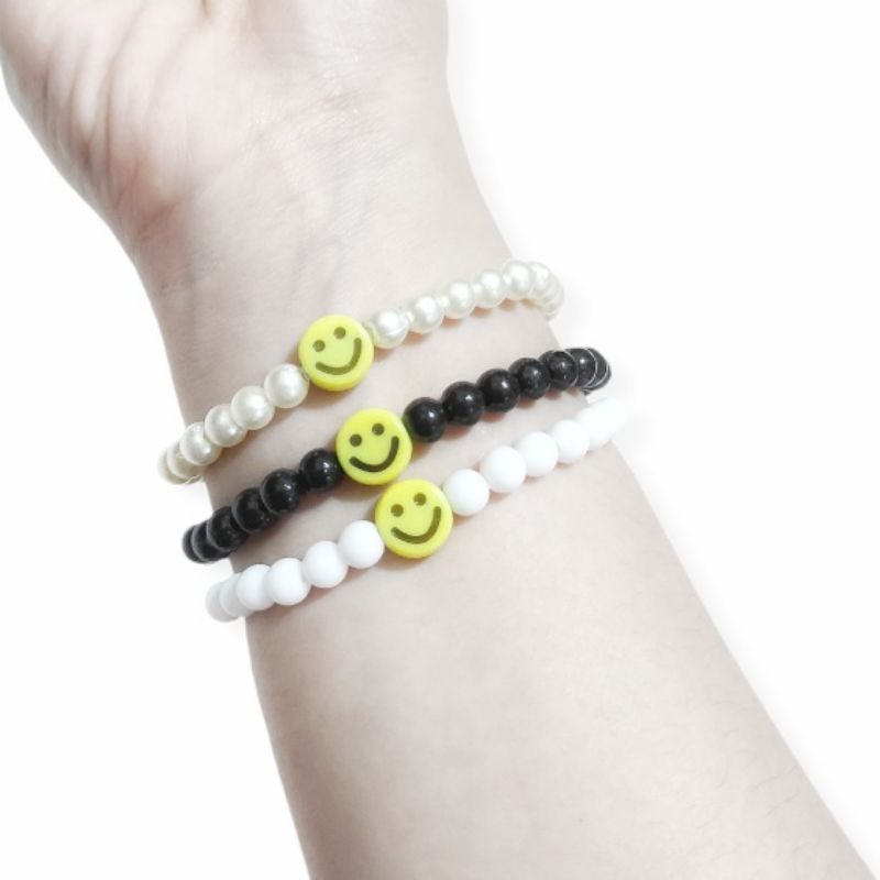 Gelang Elastis Mote Senyum Smiley Beads Bracelet Emoji Smile Tersenyum  Handmade