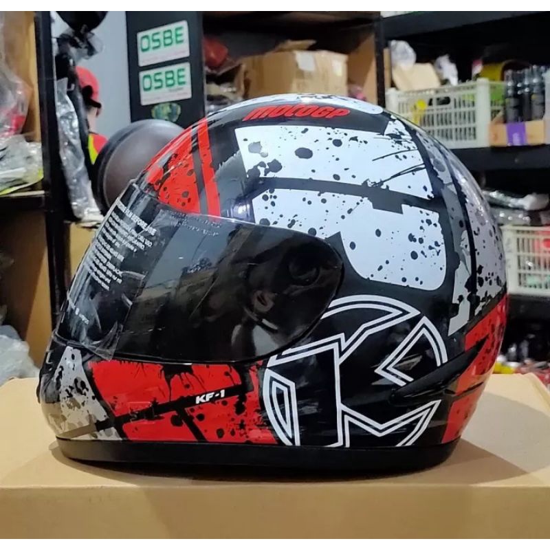 Helm Fullface motif  KYT R10 motif #3 black white red pria wanita dewasa merk KBR
