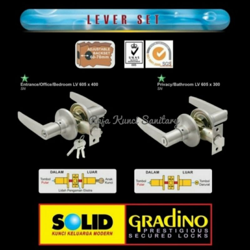 Lever Set SOLID LV 605 x 400 SN/Entrance/Office/Bedroom/Gagang Pintu/Handle Pintu