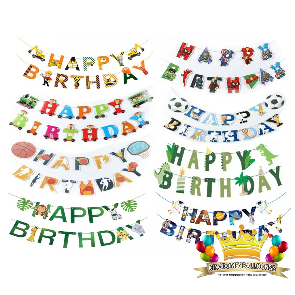 Banner Ulang Tahun Excavator, Spiderman, Jungle, Astronot
