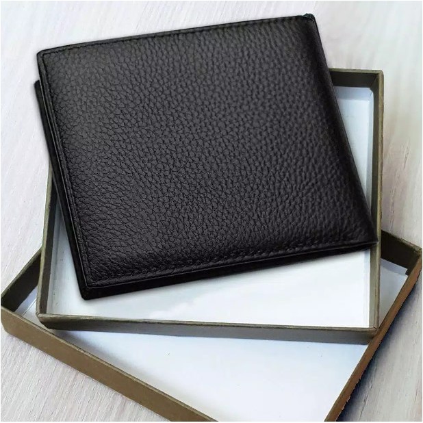 Dompet lipat pria hitam bahan kulit sintetis murah plus box ready