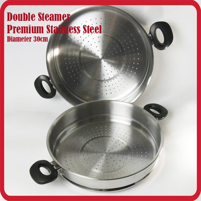 Double Steamer Stainless Steel Kukusan untuk Wok Pan 30cm