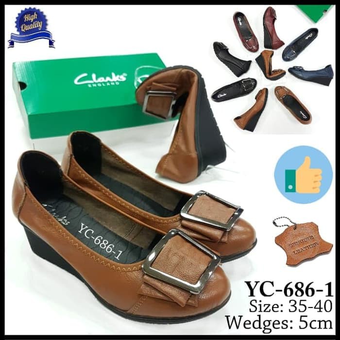 Promo Terbaru Sepatu Wanita Clarks YC-686-1 Wedges / Sepatu Kerja Wanita