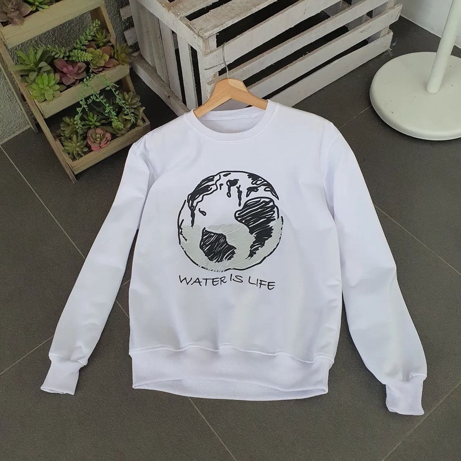 Sweater Wanita Terbaru Water Is Life Bahan Pleece Korean Style