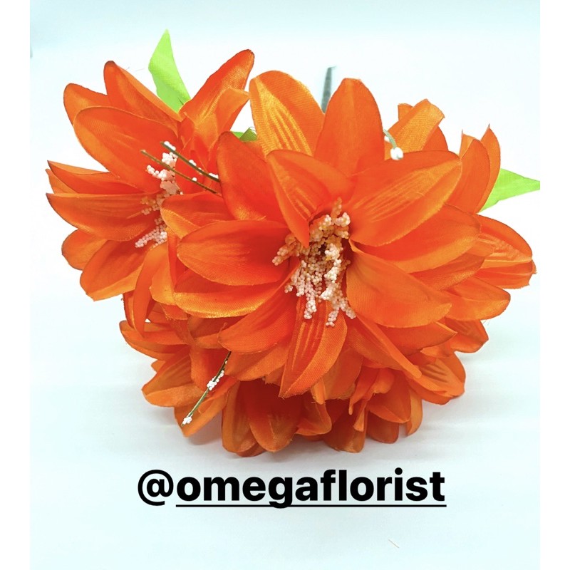 Dahlia Satin Artificial Bunga Artificial/Bunga Plastik/Bunga Dekorasi/Dekorasi Pernikahan/Pernikahan-Orange