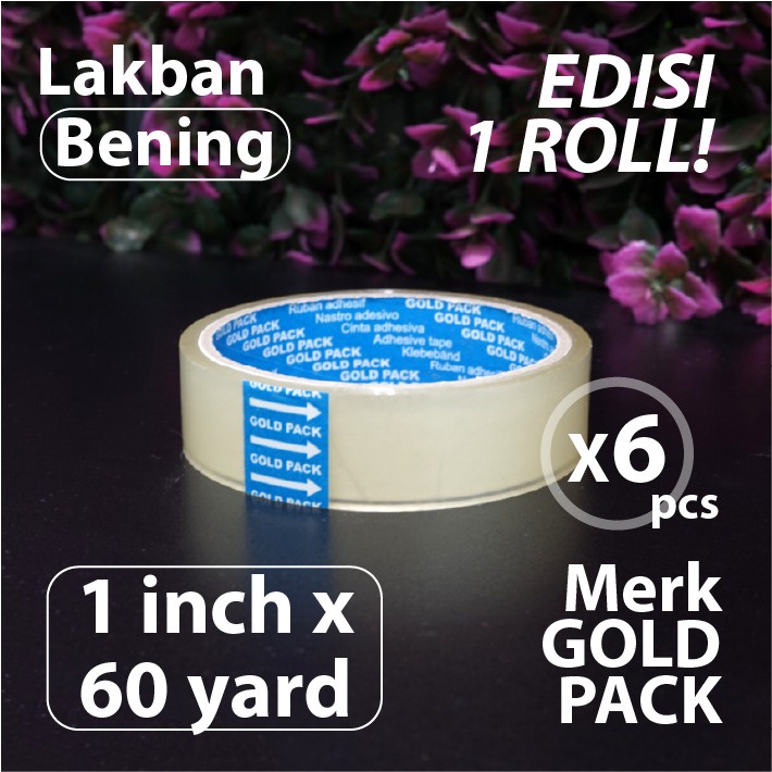 

Paket 6 pcs - Isolasi Bening 1 inch x 60 yard - Merk Gold Pack