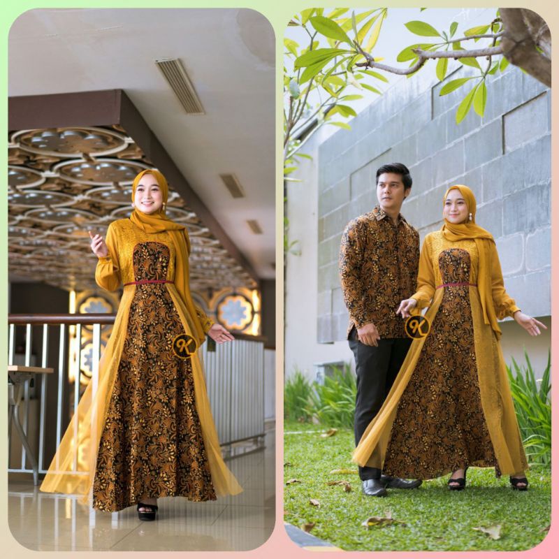 KHANSABATIK [ADA JUMBO] TERBARU COUPLE ARUMI KEJORA PASANGAN/ BATIK PRIA/BAJU KONDANGAN PEKALONGAN COUPLE GAMIS KEMEJA BATIIK BAJU LAMARAN PESTA KEKINIAN MODERN BAJU SARIMBIT DRESS BATIK TILLE LAYER A LINE