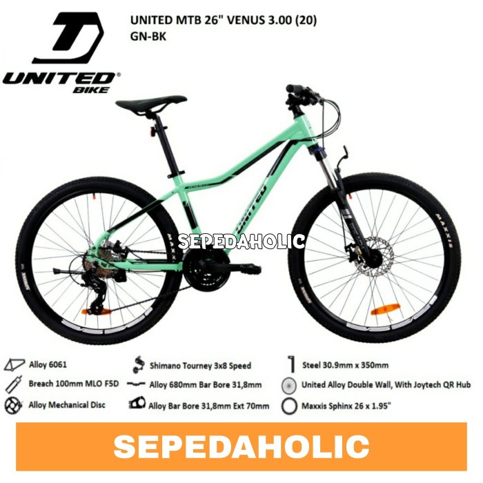 Sepeda Gunung 26 Inch MTB UNITED VENUS 3.00 Alloy 24 Speed - Gold