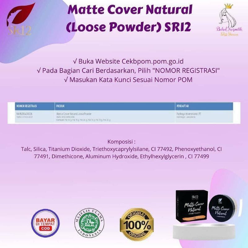 MATTE COVER NATURAL LOOSE POWDER SR12/FACE POWDER BEDAK TABUR SR12