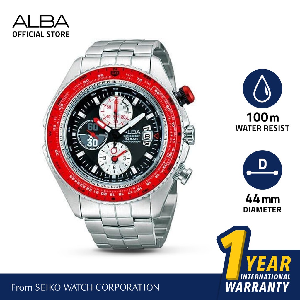 Alba Jam Tangan Pria Chronograph AF3F17 / AF3F17X1 Quartz White Black Dial Stainless Steel Strap Wat