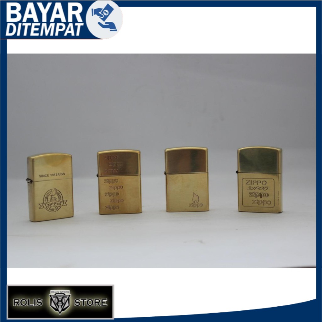 BISA COD-READY STOCK ZIPPO LIGHTER GOLD BONUS + BATU ZIPPO 6 BUTIR ( Denting 2x ) - RANDOM