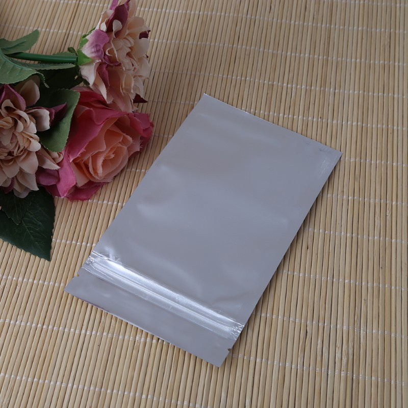 CRE  50 Pcs 10x17.5cm Silver Aluminum Foil Mylar Recloeable Ziplock Bag Front Clear Leak Proof