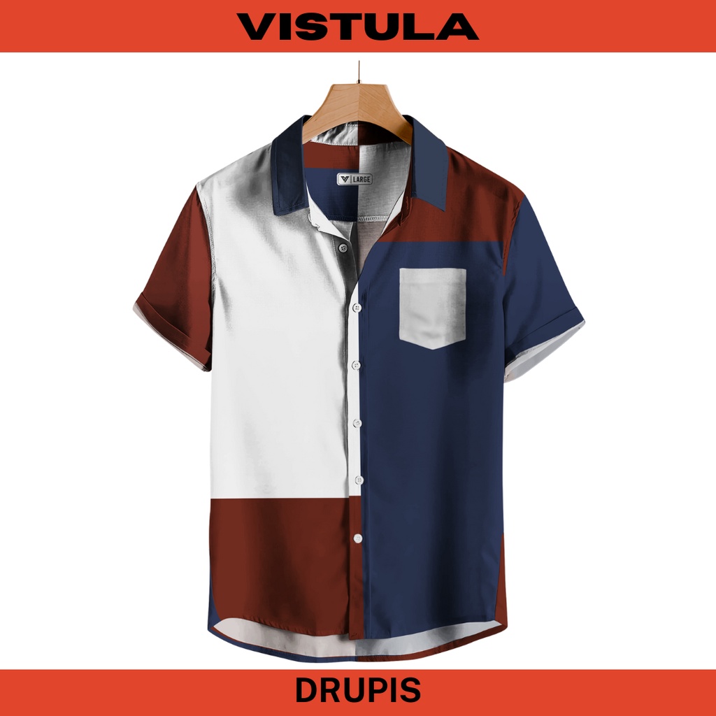 Kemeja Pantai Lengan Pendek Pria Color Block Series - DRUPIS