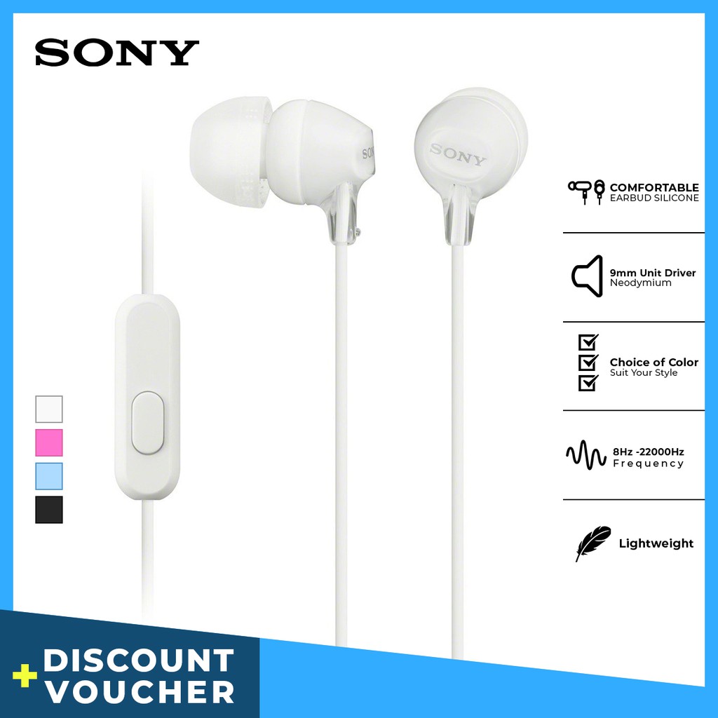 Earphone Sony MDR-EX15AP Handsfree In-ear With Microphone - White SONY Earphone Headset Headphone Original