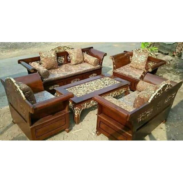 Kursi Tamu jati madura melati formasi 3211 jok busa dan bantal peluk