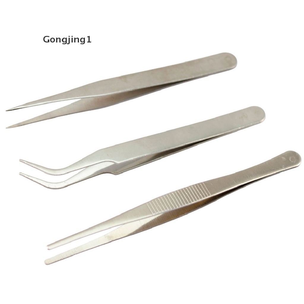 Gongjing1 3pcs / Set Pinset Presisi Bahan Stainless Steel Untuk Reparasi Elektronik