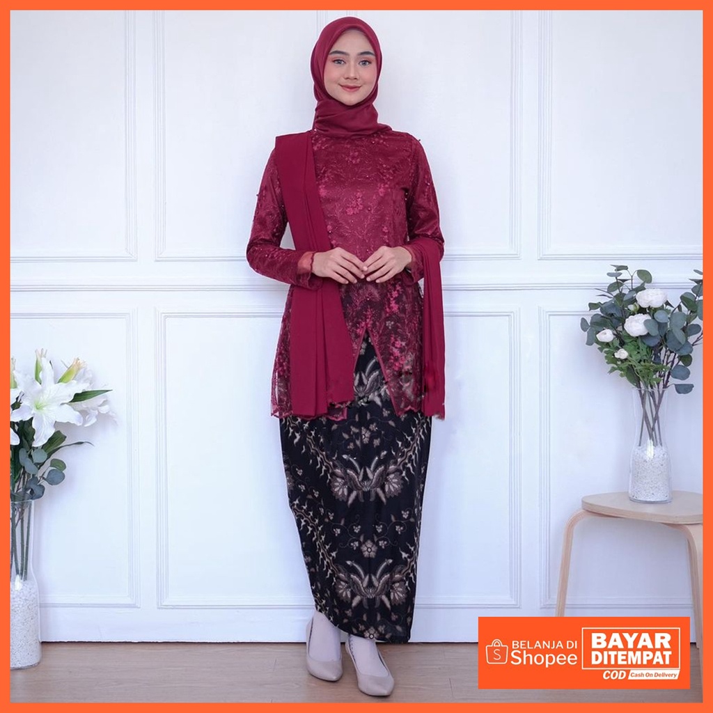 Kebaya modern wisuda tunangan lamaran couple murah remaja seragam seragaman sarimbit allsize- Manda Maroon