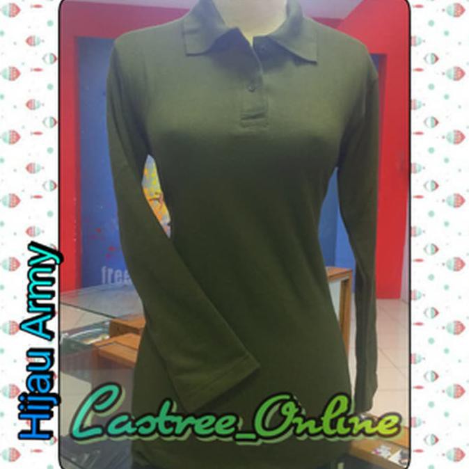 Kaos polo shirt tangan panjang wanita hijau army,kaos polo shirt cewek
