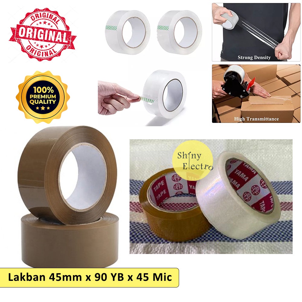 

Lakban 45 mm x 90 YB x 45 MIC Coklat / Bening Packing Kardus Murah [ Original Premium Quality ] Bahan Micron