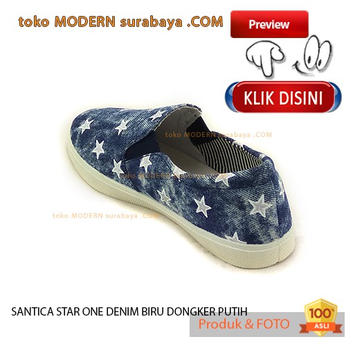 SANTICA STAR ONE DENIM BIRU DONGKER PUTIH sepatu wanita slip on