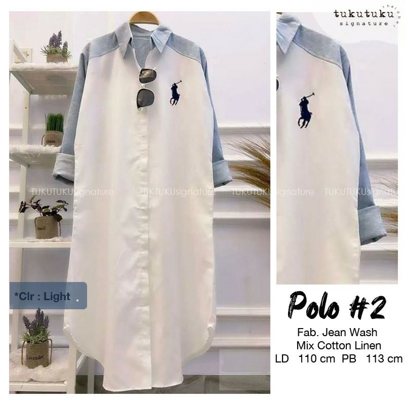 POLO TUNIK BAHAN JEANS WASH MIX CATTON LINEN LD 110CM PB 130CM/TUNIK/BAJUWANITA/BAJUKEKINIAN/FASHION