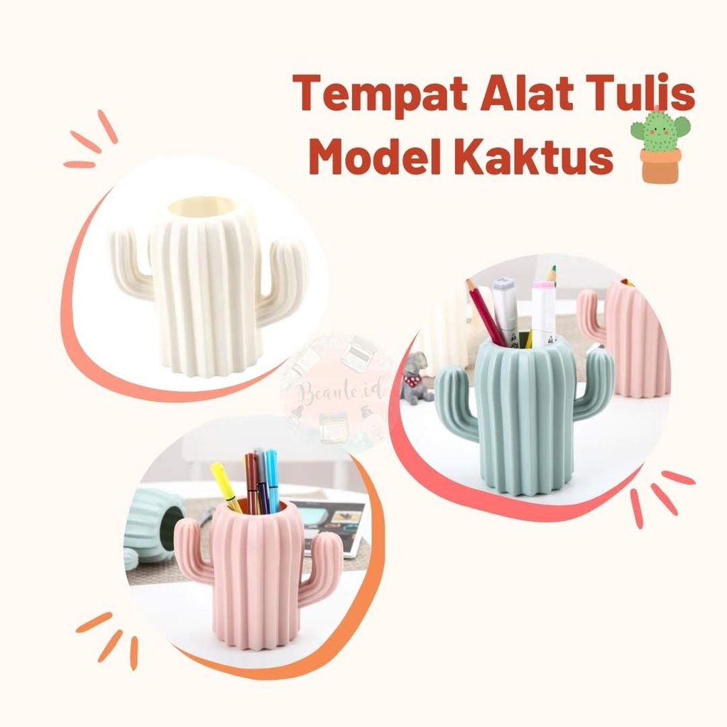 Wadah Kotak Tempat Alat Tulis Puplen Pena Pensil Stationary Box Lucu Model Kaktus Aesthetic Stuff Kantor Meja Belajar Make Up Multifungsi