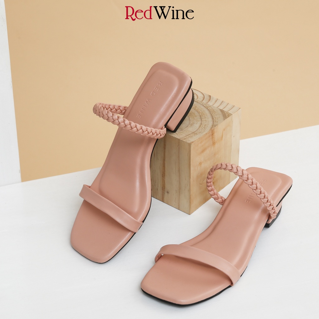 Red Wine  HNR001 Khloe Sandal Blok Heels wanita 3cm