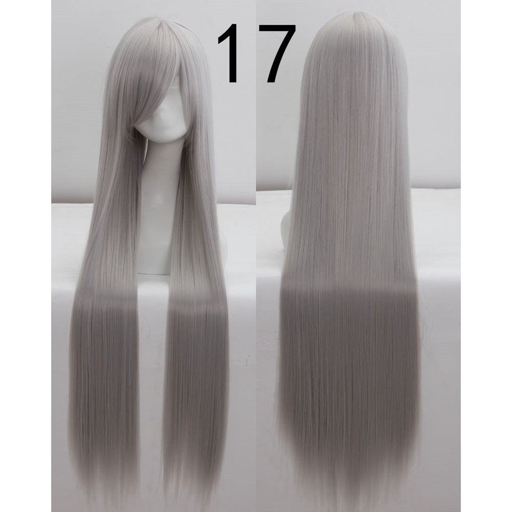 099 NATURAL wig base 100 cm lurus wanita cosplay rambut palsu daily lolita hitam putih abu ash brown