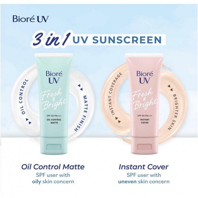Biore UV Fresh &amp; Bright Sunsncreen SPF 50+ PA+++ (30g) (Instant Cover / Oil Control)