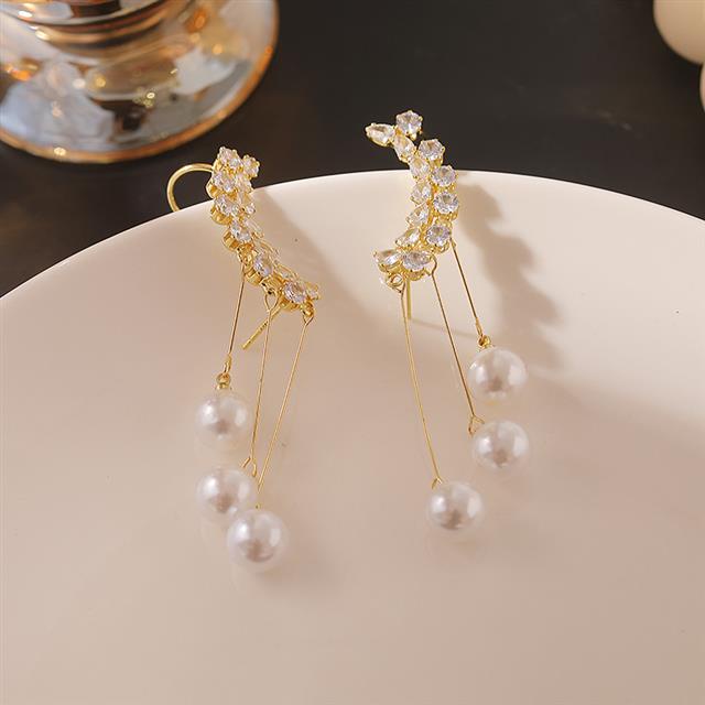 S925 Korea Mutiara rumbai anting-anting panjang anting-anting desain minimalis Wanita anting-anting