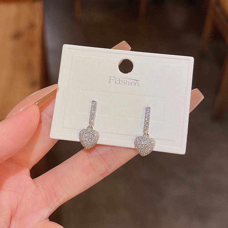 Anting Tusuk Sterling silver 925 Desain Hati Hias Zircon Untuk Wanita