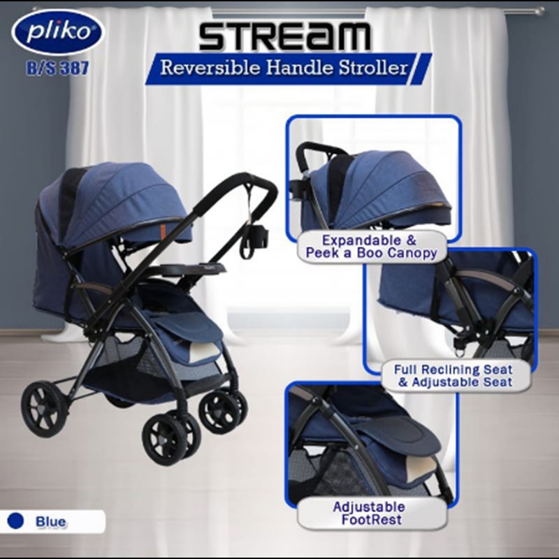 Stroller Pliko Stream 387 Kereta Dorong Bayi Reversible Handle Bisa Hadap Ibu Perlengkapan Bayi