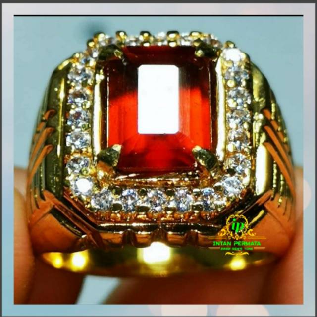 batu cincin natural RED GARNET high qualiti Giwang aduhai octagon
