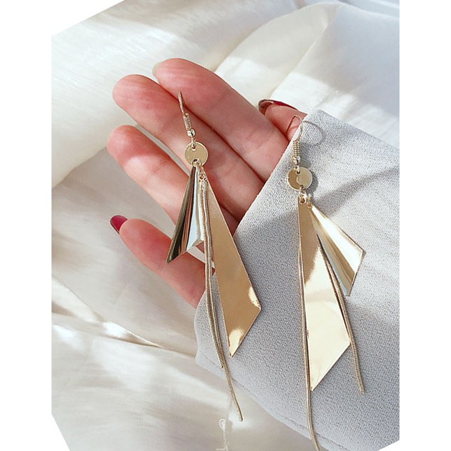 LRC Anting Gantung Golden Fringe Sequin Geometric Alloy K12635