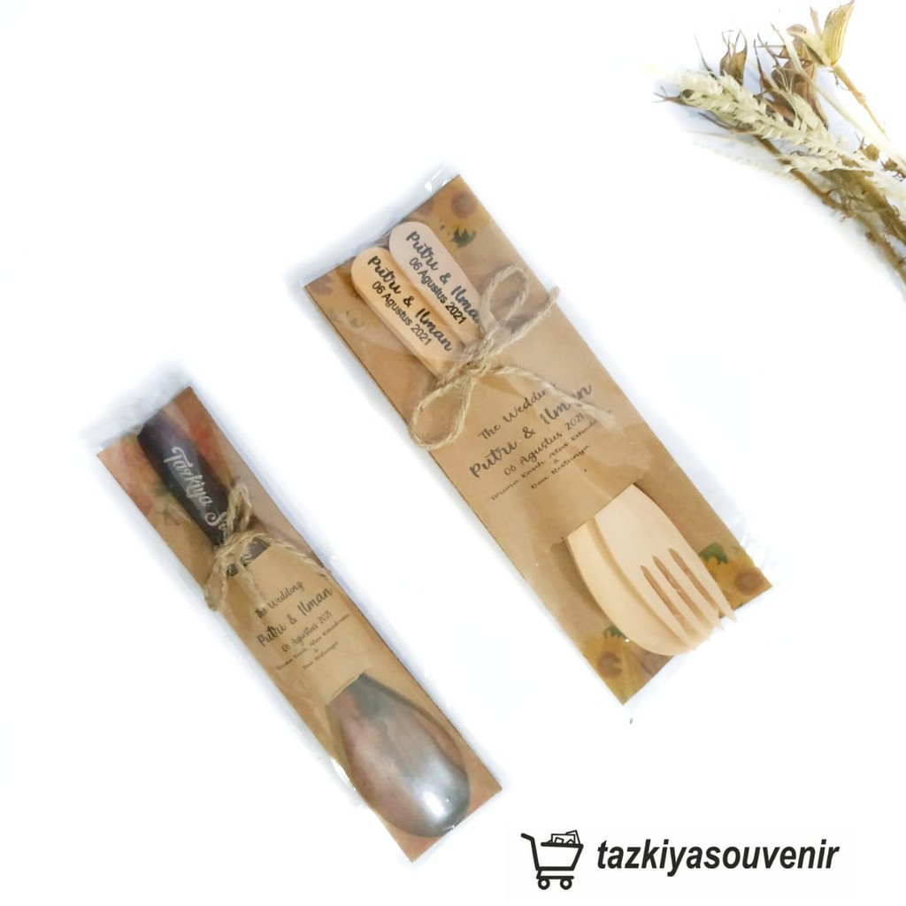 Souvenir Pernikahan Sendok Garpu Kayu Sumpit Set Rustic Unik Murah-2
