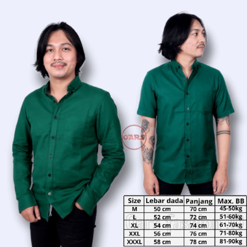Kemeja Hijau Botol Pria Polos Lengan Panjang dan Lengan Pendek Casual Jumbo Murah Slimfit Ukuran M L XL XXL XXXL